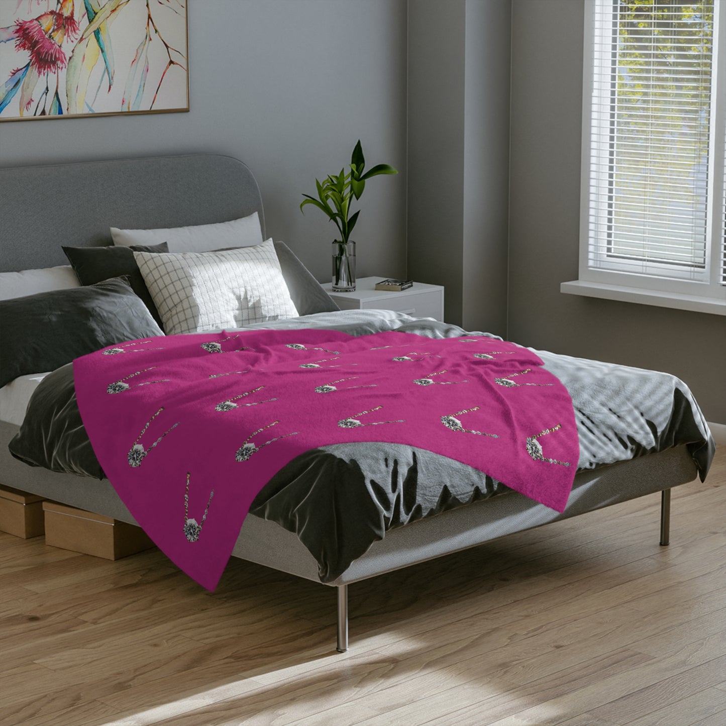 Diamond Pendant on Pink Velveteen Microfiber Blanket