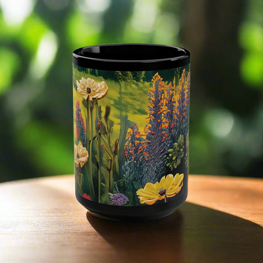 Wildflowers Black Mug, 15oz
