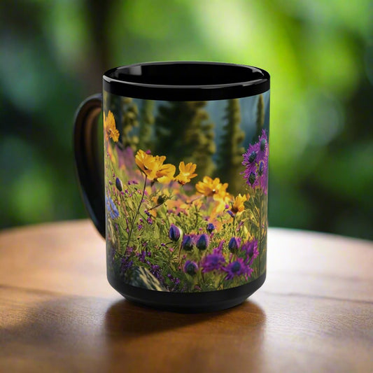 Wildflowers Black Mug, 15oz