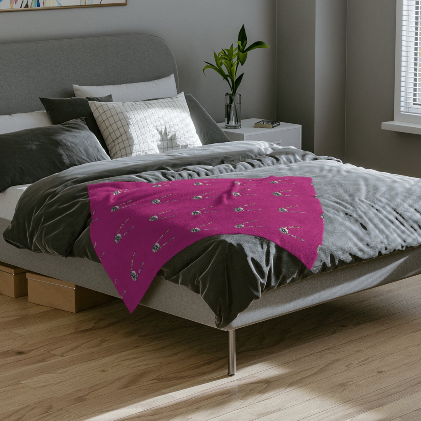 Diamond Pendant on Pink Velveteen Microfiber Blanket