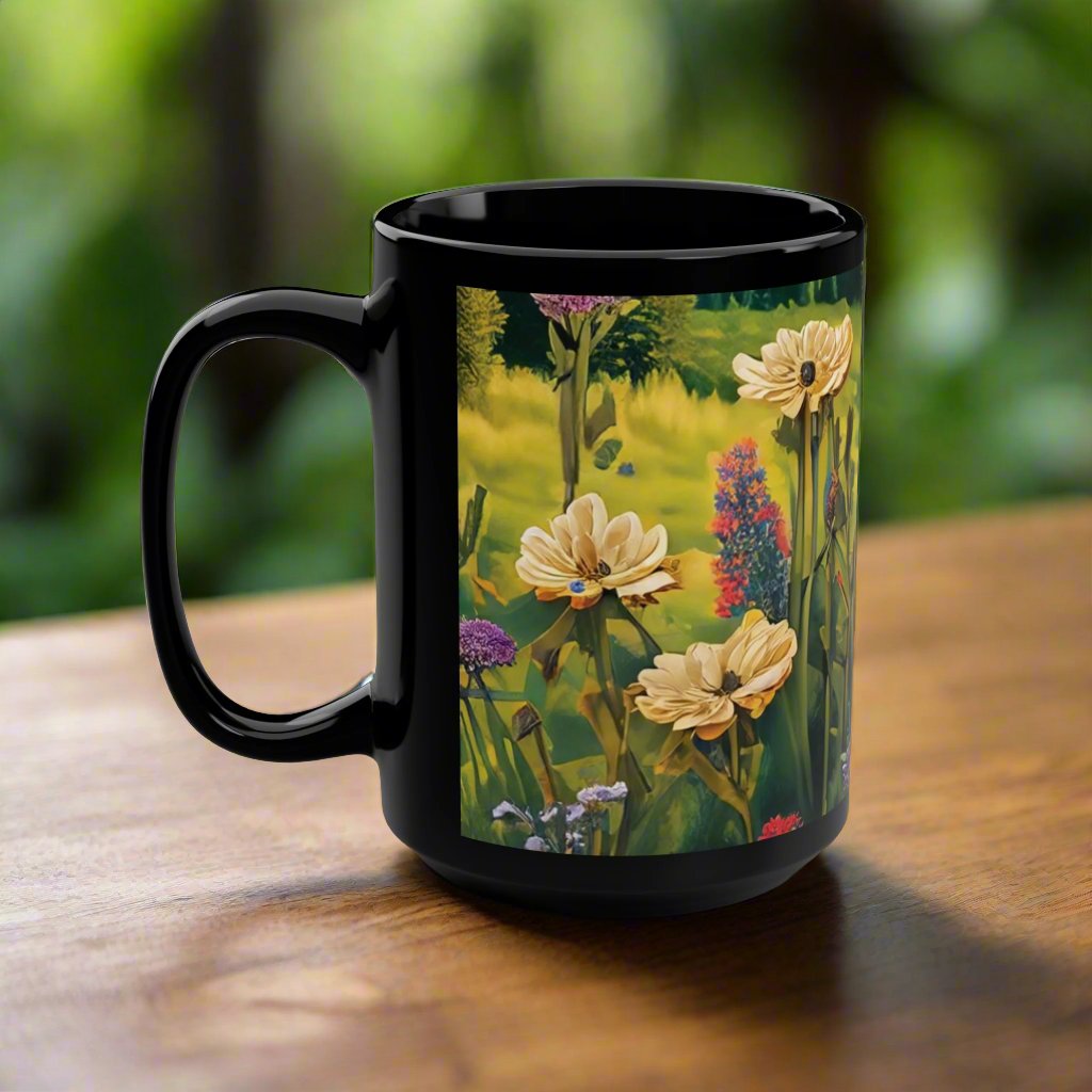 Wildflowers Black Mug, 15oz