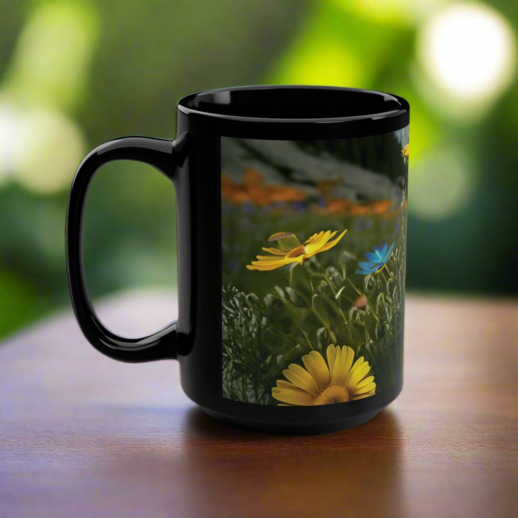 Wildflowers Black Mug, 15oz