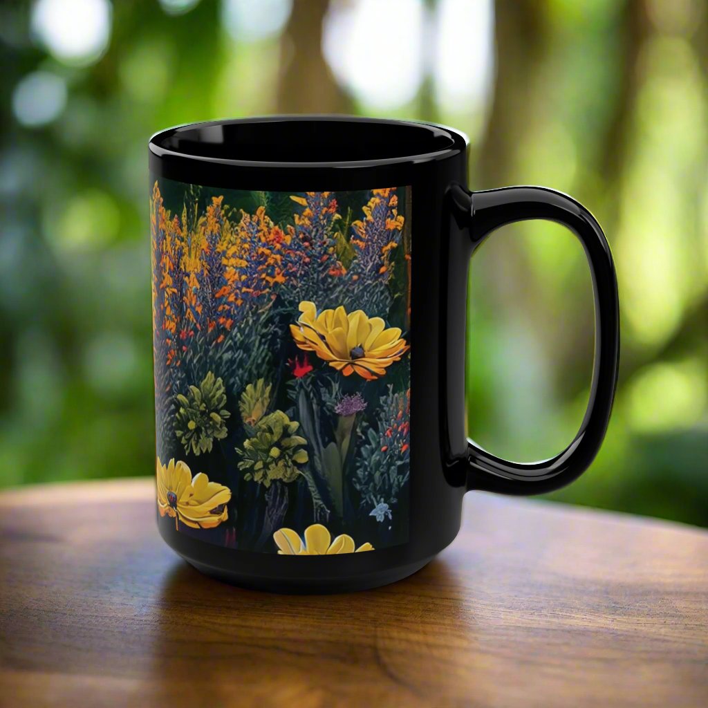 Wildflowers Black Mug, 15oz
