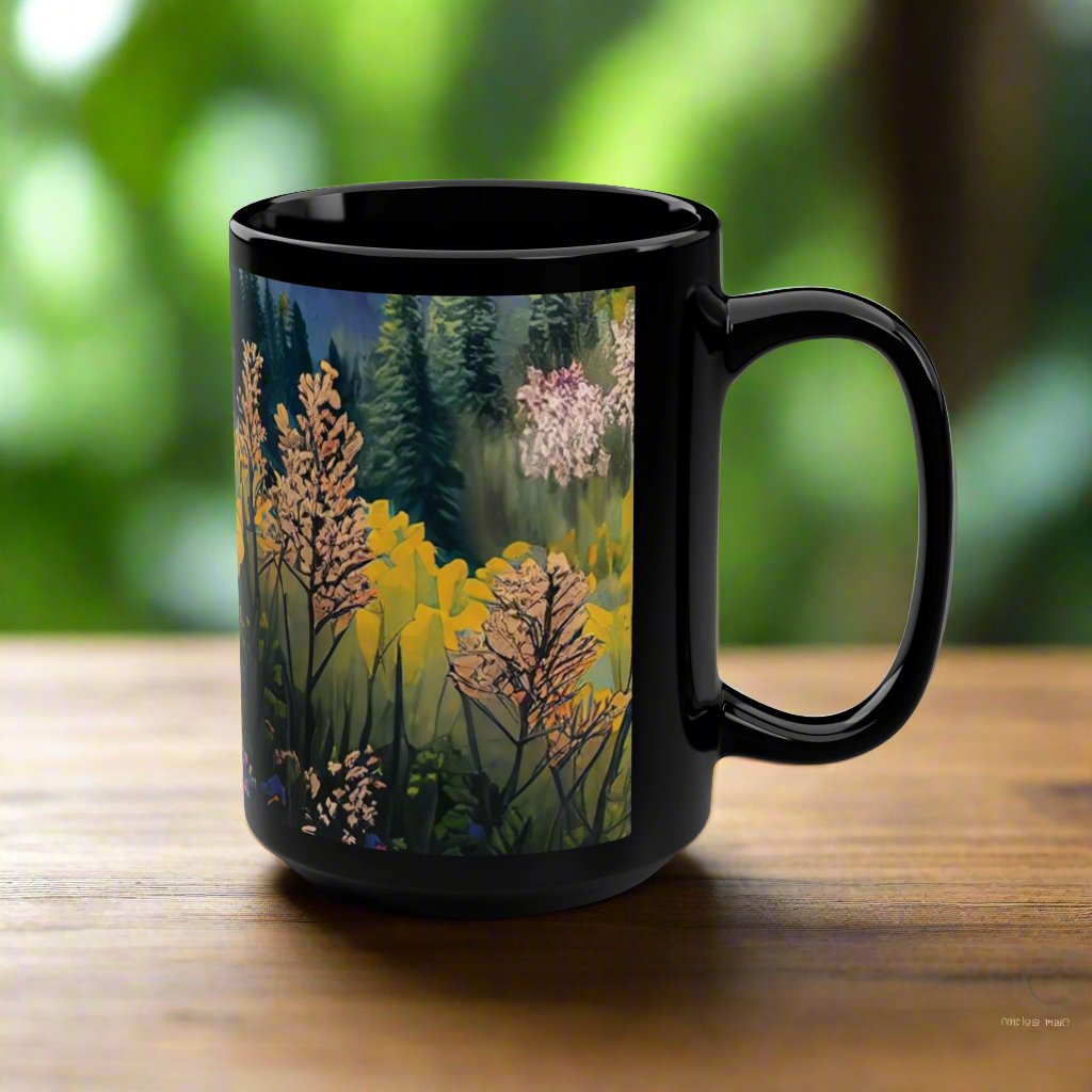 Wildflowers Black Mug, 15oz