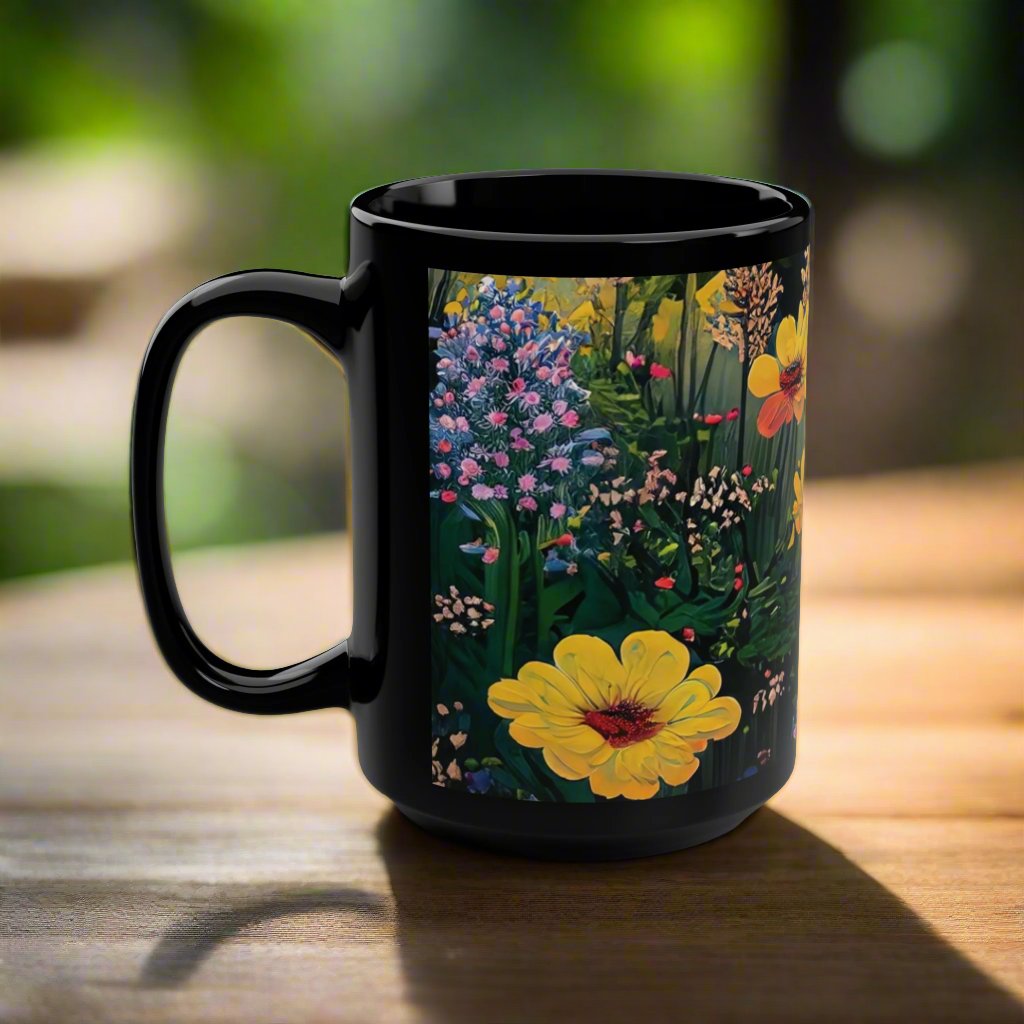 Wildflowers Black Mug, 15oz