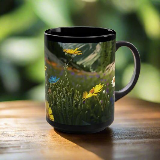 Wildflowers Black Mug, 15oz