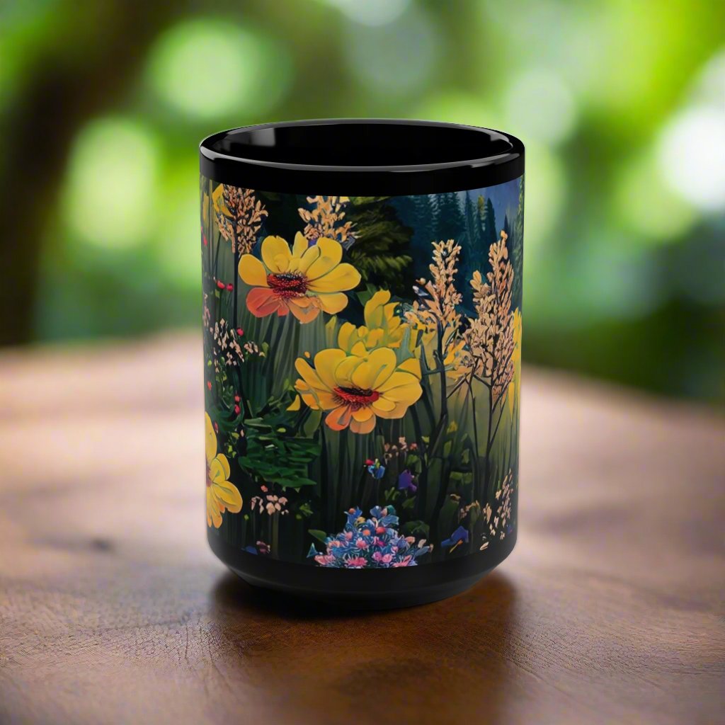 Wildflowers Black Mug, 15oz