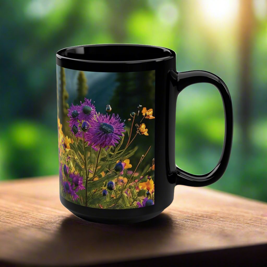 Wildflowers Black Mug, 15oz