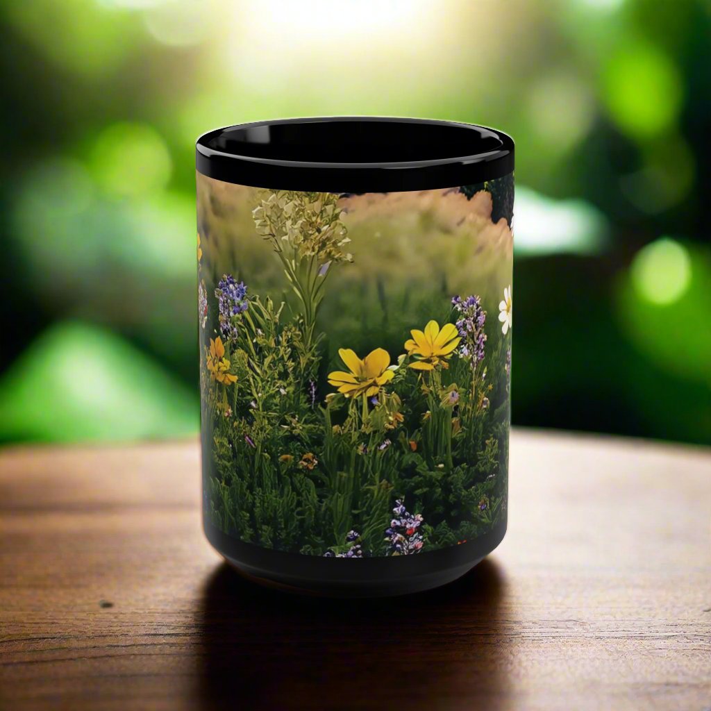 Wildflowers Black Mug, 15oz