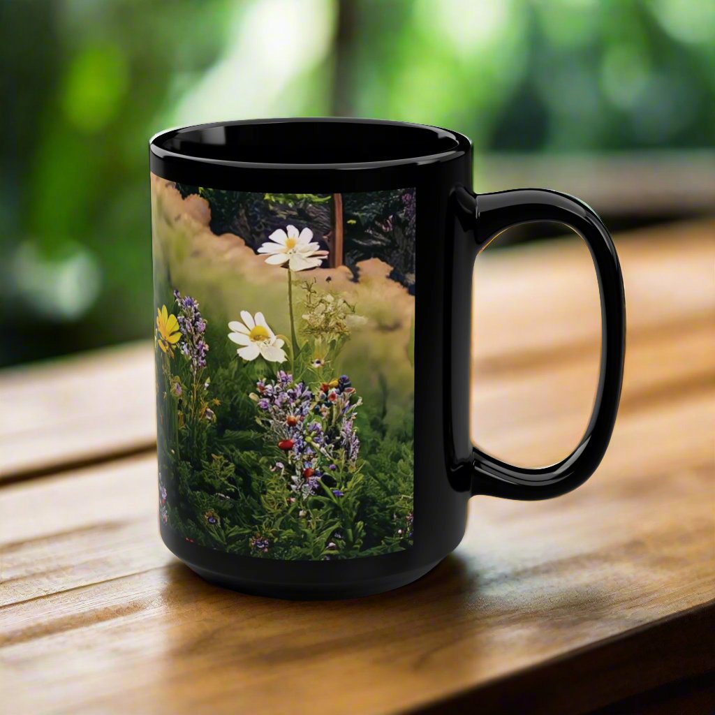 Wildflowers Black Mug, 15oz