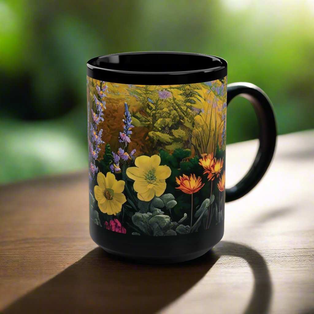 Wildflowers Black Mug, 15oz