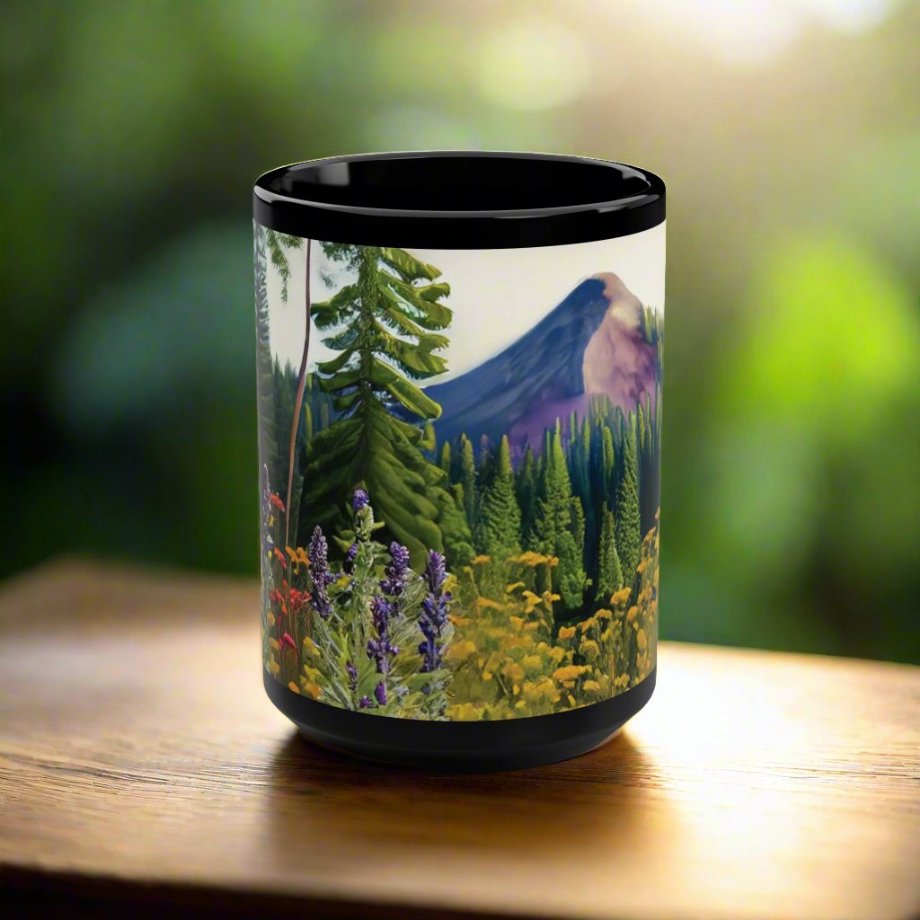 Wildflowers Black Mug, 15oz