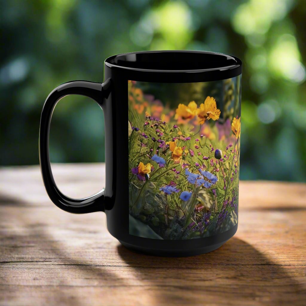 Wildflowers Black Mug, 15oz